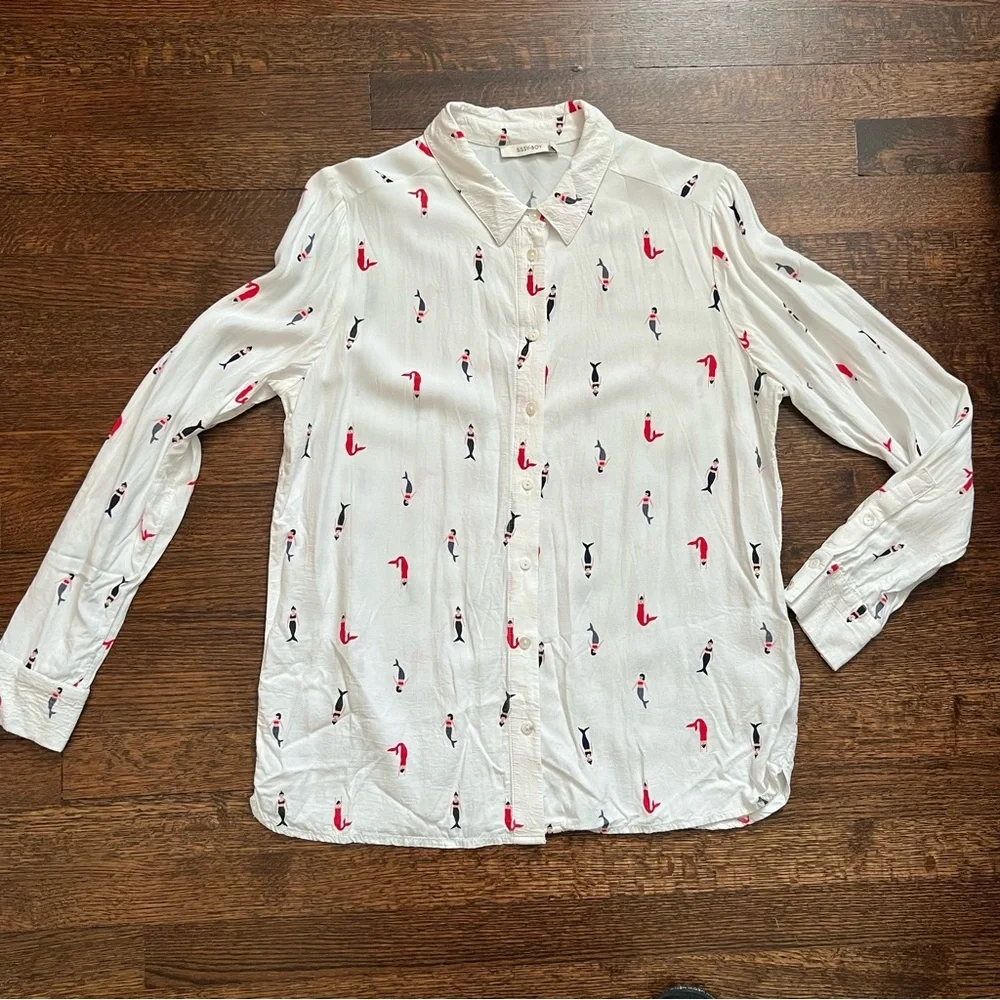 Sissy boy size small white collared mermaid print blouse - Picture 4 of 10
